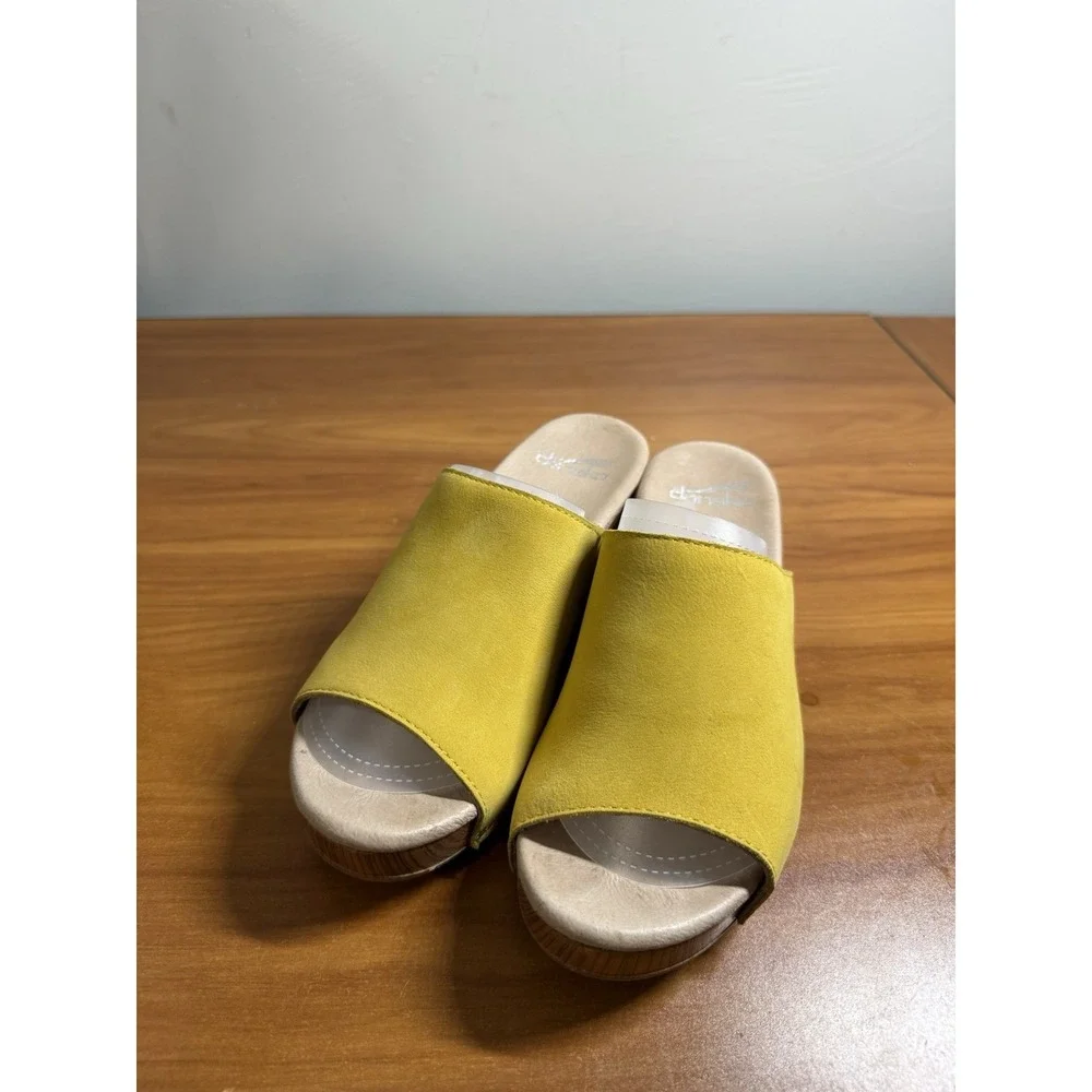Dansko Yellow Maci Mule Sandals Nubuck Leather Wood Clog Slip On EU 36 US 5.5/6